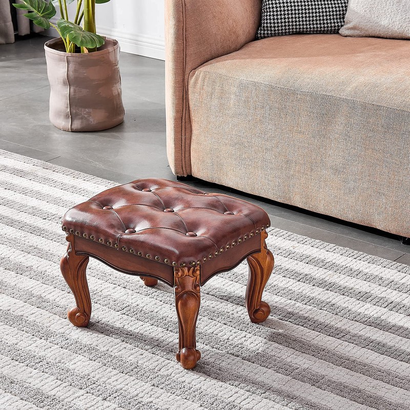 KIVSON Foot Stool Ottoman Foot Rest Microfiber Leather Upholstered Footstool