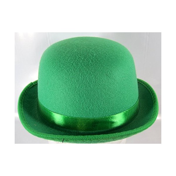Jesters Party Green Felt Bowler Hat with Satin Ribbon, One