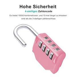 Zhege Combination Lock, 4 Digit, Padlock with Combination Code for Gym, Lock, Padlock Numbers, Weatherproof for Door, Garden Fences (Pink)