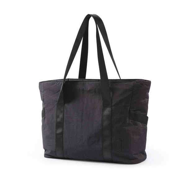 BAGSMART Women Tote Bag Large Shoulder Bag Top Handle Handbag with Yoga Mat Buckle for Gym, Work, Black, Medium
