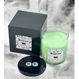 K_R-Witches Brew Scented Candle - Hand Poured. Notes of Dark Amber and Exotic Guiac Wood. Burn time appx. 30-40 hrs.
