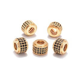 AD Beads Zircon Pave Rhinestones big hole Rondelle Spacer Beads 6x7mm 5Pcs Black on Gold