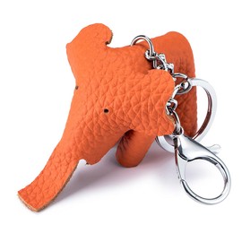 Yocipa Cute Bag Charm Genuine Leather Elephant Key Chain Leather Fashionable Car Key Holder Cute Leather Charm Popular Charm Accessory, orange
