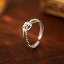 NewZenro Double Layered Knot S925 Sterling Silver Rings for Women Minimalist Adjustable Open Stacking Rings Engagement Promise Statement Dainty Knuckle Finger Tail Rings for Daughter Party Xmas