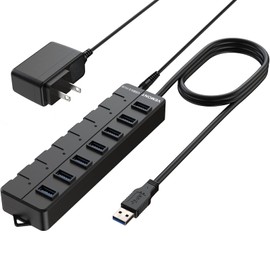 VEMONT USB hub,Computer Peripheral Equipment 7-Port USB 3.0 hub with 5V2A Power Adapter and Individual On/Off Switches,USB Charging hub 4ft/1.2m Long Cable