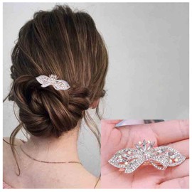 Yheakne Crystal Wedding Hair Clip Gold Flower Rhinestone Hair Clip Bling Bridal Headpiece Decorative Headpiece Crystal Bridal Hair Accessories for Women and Girls Gifts (Gold)