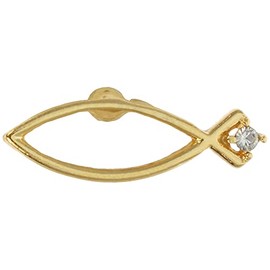 Gold Outline Jesus Fish with Rhinestone Pin
