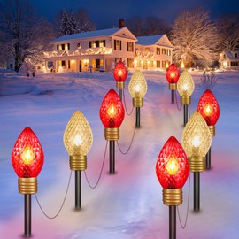 2 Pack Jumbo C9 Christmas Pathway Lights Outdoor - 8.5 Feet 5 Lights C9 Walkway Lights, C7 Lights Covered Jumbo Strawberry Red Light Bulb Christmas Lights Outdoor Decorations for Lawn Outside