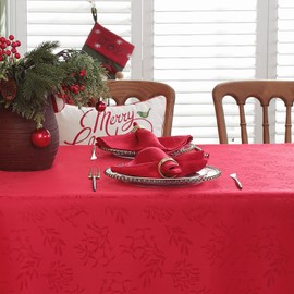 Honellaty Christmas Square Cloth Napkins, Christmas Mistletoe Pattern 4 Pieces Washable Comfortable Napkins for Xmas Dinner Decoration (Red, 20” X 20” Oversize Napkin)