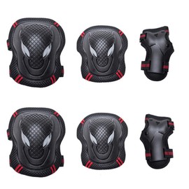 ideamall Bicycle Skateboard Protective Gear Protective Pad Wrist Elbow Knee Red Set of 6 (Large, Height 59.1 - 72.8 inches (150 - 185 cm))