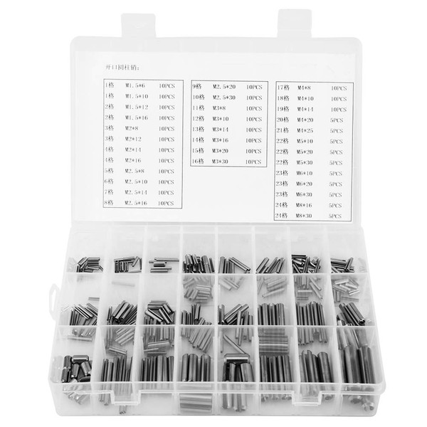 280Pcs Spring Pin,Stainless Steel Spring Tension Roll Pins Set M1.5 M2 M2.5 M3 M4 M5 M6 M8 with Box Assortment Kit