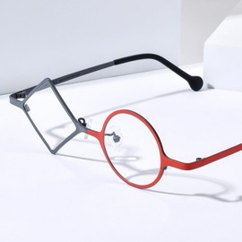 FONEX Colorful Titanium Glasses Frame Men Left Round Right Square Optical Eyeglasses Women F85747 (F85852 Grey Red)