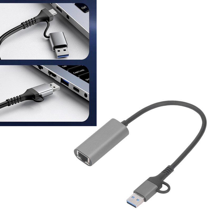 USB to Ethernet Adapter Type C RJ45 1000Mbps Aluminium Alloy