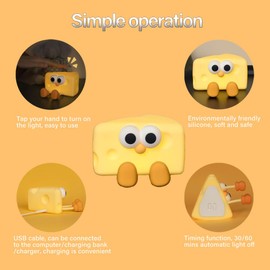 Myratts Led Cute Cheese Night Light, Dimmable Nursery Kawaii Lamps, Super Squishy Silicone USB Rechargeable Touch Control Night Lamp for Kids Adults, Used for Camping Party Room Decor (Cheese)