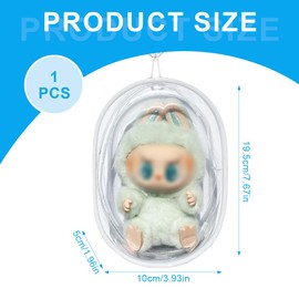 NHQZ Doll Dust Bags, Transparent Figure Display Bag with Keyring and Pompom, Size: 10 x 5 x 19.5 cm, Easy to Carry, Waterproof and Dustproof (White)