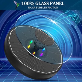 GAIZERL Solar Fountain New, 3.5W Solar Bird Bath Fountains with Glass Panel, 2200 Battery, Hummingbird Water Features with Color LED Lights, 8 Spray Modes & 4 Fixed Pipes for Garden, Pool, Pond