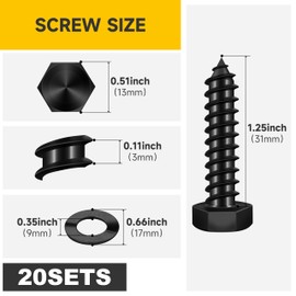 MYWISH (20Sets) 5/16" x 1-1/4" Hex Head Lag Bolts, Heavy Duty Lag Screws with Washers, 304 Stainless Steel Bolts 18-8, Lag Screws Wood Screws, Partial Thread Black Oxide, 5/16 Bolt