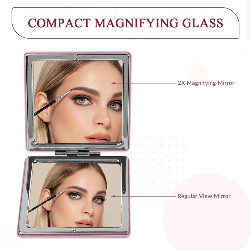 YOLCAR 1X/2X Magnifying Compact Mirror with PU Leather, Mini Mirror