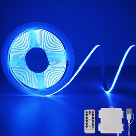 OMIKA COB LED Light Strip, Wireless 640LED Battery Powered LED Strip Lights with Remote Control Timer Dimmable Flexible Cuttable Tape Light for Cabinet Shelves Desk, Blue, 6.56FT