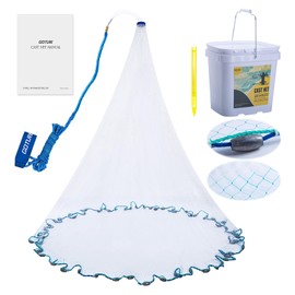 Goture American Fishing Cast Net Saltwater Freshwater, Heavy Duty Sinker, Dual Color Double Selvage, Increased Cast Net Area, 3/8 Mesh Fish Throw Cast Net with Needle for Shrimp Trap, 5Ft Radius