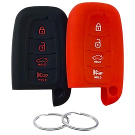 REPROTECTING Silicone Rubber Key Fob Cover Compatible with 2007-2017 Hyundai Azera Elantra GT Equus Genesis Santa Fe Tucson Veloster Veracruz Kia Forte Optima Sorento Sportage (Black Red)