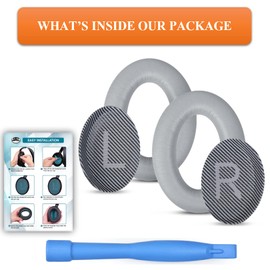 JALPolat® Replacement Earpads Cushions for Bose QuietComfort 35 (QC35) & Quiet Comfort 35 II (QC35 ii) / QC25 / QC45 Headphones, Ear Pads with Softer Leather, Noise Isolation Foam (Grey/Silver)