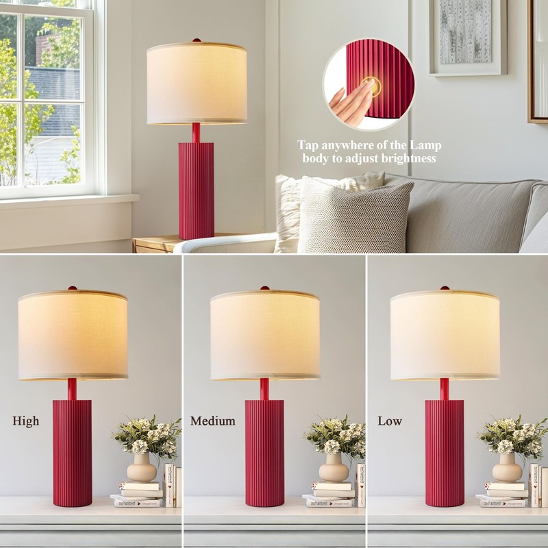 BZZMMB 24.5" Red Touch Lamps Set of 2, Modern Living