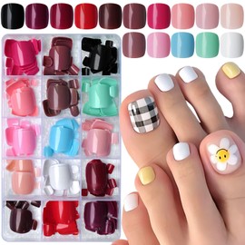 LuckForever 360pc Short Square Press on toenails Colored Fake Toe Nail Tips Full Cover False Acrylic Artifical Toenail Women Girs Gel Glossy Presson Toenails Pedicure Decor 15 Colors