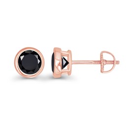 Rose Gold Plated 925 Sterling Silver 5mm Round Bezel Set Natural Black Onyx Birthstone Screwback Stud Earrings