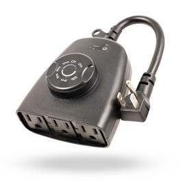 GE Outdoor Outlet, Dusk-to-Dawn Sensor, 3 Grounded Outlet, 8/6/4/2hr Countdown, Weather-Resistant, Light Sensing, Seasonal, Outdoor Timer, Black, 1 Pack, 62722