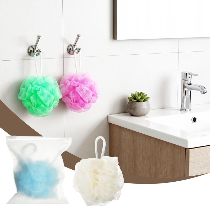 24 Pack Travel Size Loofah Individually Wrapped, Small Shower Puff