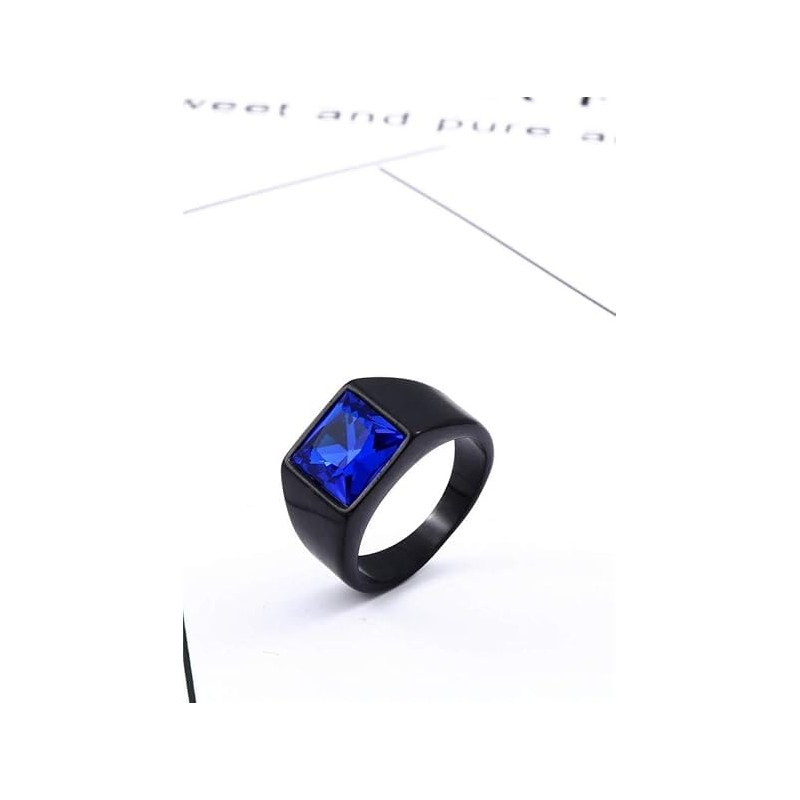 Men's stainless steel square gemstone ring titanium steel inlaid gemstone