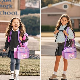 RHCPFOVR Kids Initial Lunch Bag - Insulated Lunch Box for Boys Girls,Washable Lunch Bag and Reusable Toddler Leak-proof Lunchbox for School and Daycare Purple A