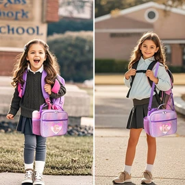 RHCPFOVR Kids Initial Lunch Bag - Insulated Lunch Box for Boys Girls,Washable Lunch Bag and Reusable Toddler Leak-proof Lunchbox for School and Daycare Purple A