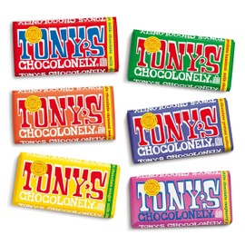 Tony’s Chocolonely Super Duper Milk Chocolate Candy Bar Bundle, Milk & White Chocolate With Sea Salt, Caramel, Pretzel Toffee, Almond, Hazelnut, Made From Quality Fairtrade Cocoa, 6 Bars, 6.35 Oz Each