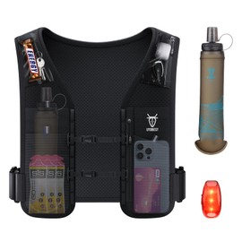 UTOBEST LED Running Vest 5L, Lightweight Reflective Hydration Vest with 7 Pockets for Men Women, Dual Adjustable Phone Holder Vest for Marathon, Trail Running, and Night Runs, L with Bottle