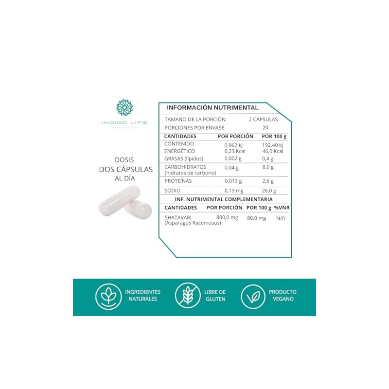 Shatavari 40 Capsulas Veganas de 500 mg