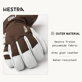 Hestra Army Leather Heli Ski Glove - Classic 5-Finger Snow Glove for Skiing, Snowboarding and Mountaineering, Espresso, 7