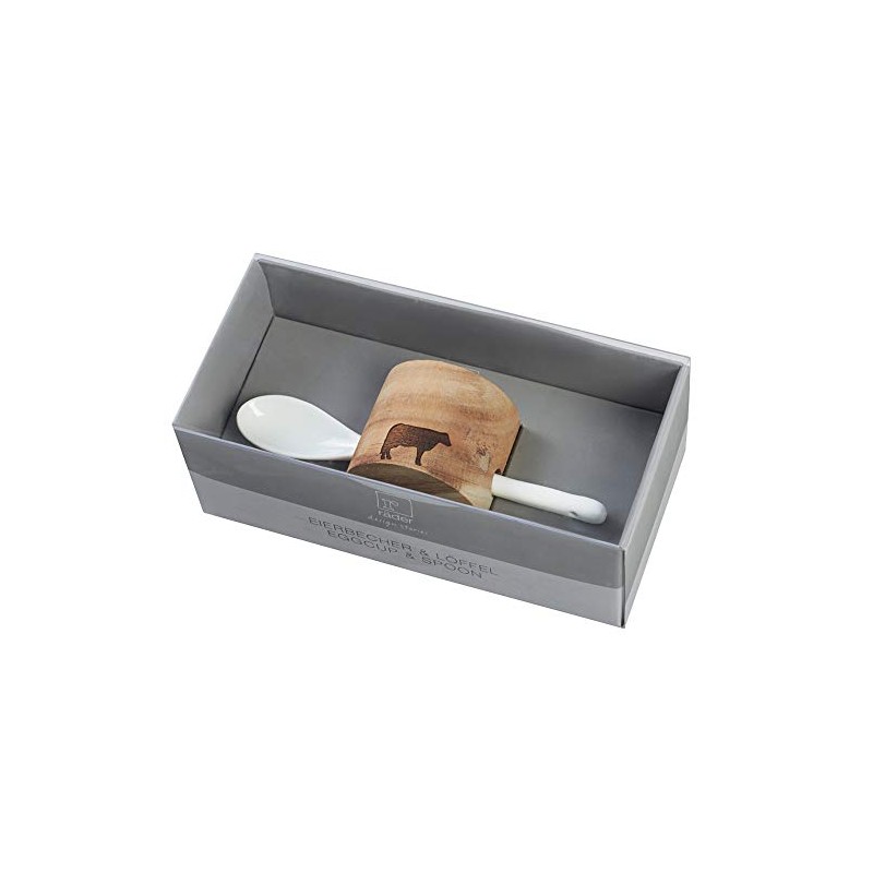 Räder PET Eierbecher Set rund Hahn (Akazie & Porzellan)