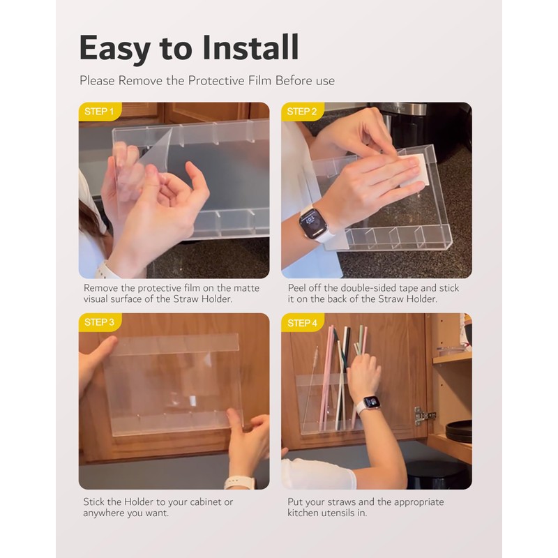 Upgraded 9.6'' Large Acrylic Straw Holder for Cabinet Door, Space-Saving