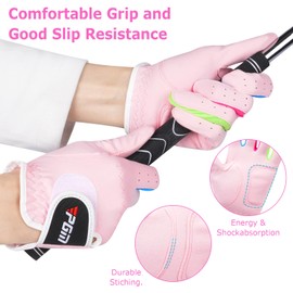 PGM Kids Golf Gloves Left Hand Premium Breathable Youth Golf Gloves for Junior Toddler Boys and Girls,Pink Left Size 14