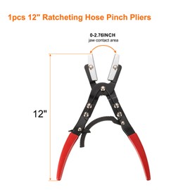 HARFINGTON Hose Pinch Off Pliers 12" Carbon Steel Automatic Locking Ratcheting Electrophoresis Chrome Plating for Hoses Cars Gas Pipelines Radiators Brakes Coolant, Red
