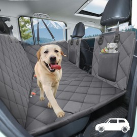 AIEDOULER Back Seat Extender for Dogs, Larger Space Dog Car Seat Cover for Back Seat, 400lbs Capacity Hard Bottom Car Seat Cover for Dogs, Waterproof Dog Hammock for Car, SUV, Small Truck, Grey