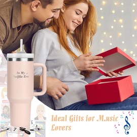 WALLFID 40oz Insulated Stainless Steel Tumbler with Handle,Comes with Straw and Cleaning Brush,Large Capacity Travel Cup for Coffee and Juice,for Music Fans and Women.(Swiffite)