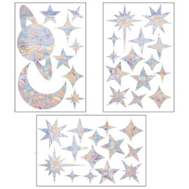 WADY Anti-Collision Window Stickers for Birds, 6 Sheets Window Decals for Bird Strikes Window Strike Prevention Stickers ​Alert Decals Clings to Prevent Bird Strikes Prism for Suncatcher Sticker(Star)