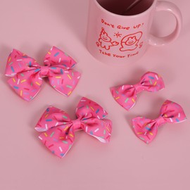 Hot Pink Confetti Sprinkle Birthday Hair Bows with Alligator Clips, Handmade Candy Sprinkle Grosgrain Ribbon Bowknot Cheer Barrettes for Babies, Teens, Toddler Girls Set of 4