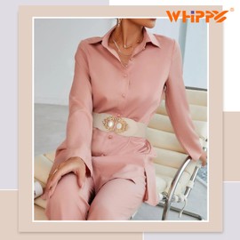 WHIPPY Women Wide Elastic Waist Belt Vintage Stretchy Waistband Belt Fashion Ladies Belts for Dresses Light Beige, XL
