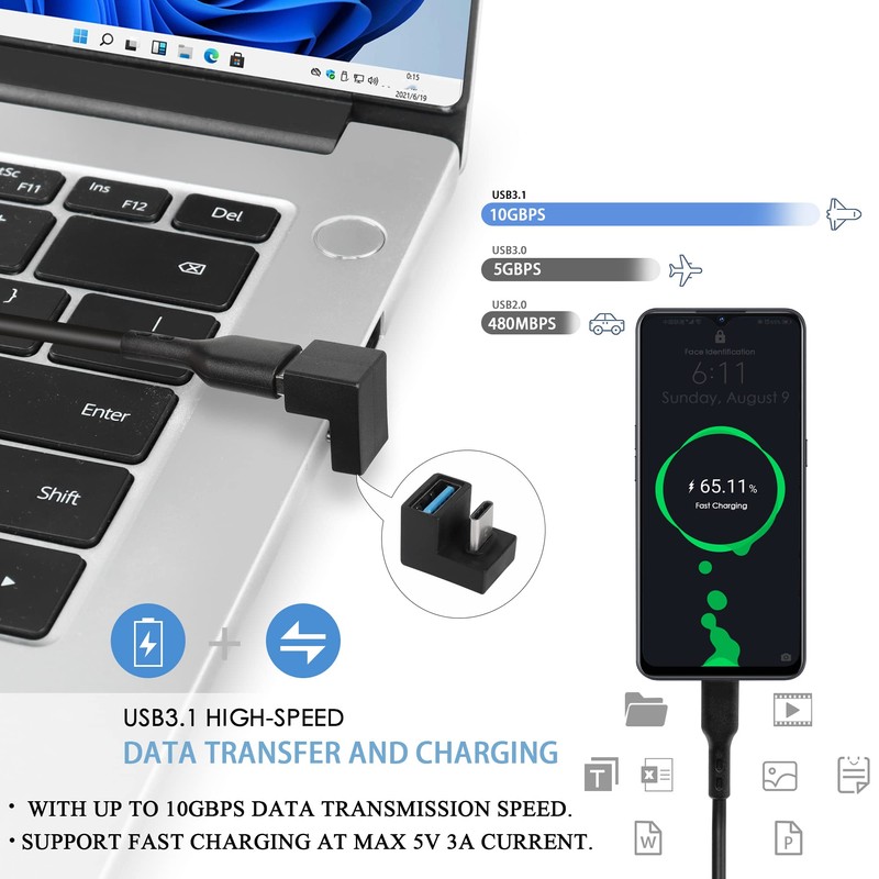 QIANRENON U-Shaped USB C to USB 3.1 Adapter 180 Degree