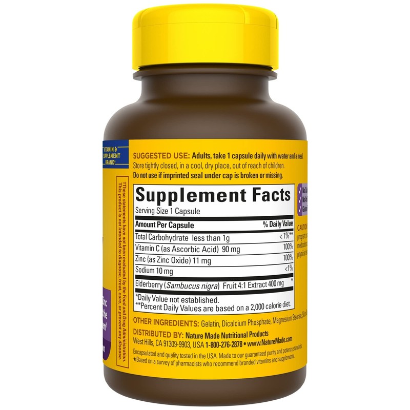 Nature Made Elderberry, Vitamin C and Zinc Capsules, 400 mg