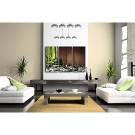 3 Panel Wall Art Green Spa Concept Bamboo Grove Black Zen Stones Old Wooden Background Painting Pictures Print On Canvas Botanical Picture For Modern Decoration Stretched By Wooden Frame Ready To Hang
